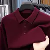 Suéter de malha masculino com gola, novo modelo outono e inverno 2026, casual, espessado, quente, base, camisa polo para homens de meia-idade