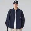 Jaqueta-camisa de manga comprida para homens, novo estilo primavera e outono 2026, cor sólida, top de trabalho de alta qualidade, camisa cardigã bordada