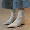 Botines Coreanos de Punta Fina para Otoño/Invierno 2026, Estilo Minimalista para Mujer, Botas Elásticas Adelgazantes, Botines de Tobillo con Tacón Grueso Blanco Suave