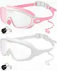 Gafas de Natación para Adultos con Tapones Integrados, Montura Grande, Antiempañantes, Alta Definición, Unisex, Stock de Fabricante, Campo de Visión Amplio, Fábrica de Gafas de Natación