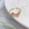 Anillo de dedo índice abierto de mariposa con corona de nicho estilo coreano, versátil y elegante, rosa, femenino, de alta gama, venta al por mayor