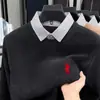 Suéter polo masculino de duas peças espesso com pele sintética de vison, camisa base de malha quente com forro de fleece de inverno, atacado transfronteiriço