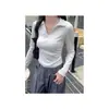 Atacado transfronteiriço coreano camiseta feminina de algodão com gola polo, fio de algodão, para usar por dentro e por fora, cintura fina, manga longa, camisa básica