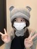 Chapéu novo de outono e inverno chapéu de lã feminino orelhas de urso fofas gorro de pelúcia com touca gorro de tricô quente para o frio ao ar livre tendência