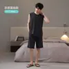 Modal2026 Novo Estilo Masculino Verão Colete Sem Manga Calça Curta Fina Conjunto de Duas Peças para Casa
