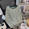 Camiseta Europea de Algodón Puro a Rayas para Mujer de Manga Larga 2024 Otoño Nuevo Estilo Estilo Extranjero Reductora de Edad Holgada Capa Interior Camiseta Top