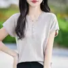 Nova Camiseta de Manga Curta para o Verão de 2026, Casual e Fashion, Top de Tricô de Algodão Puro Gelo, Emagrecedor e que Esconde a Barriga, Blusa Bonita