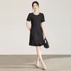 2604511-Vestido de Estilo Suave Lujo Ligero Temperamento Verano Nuevo Bordado Cuello Redondo Adelgazante Ropa de Mujer Nanyou Falda