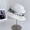 Sombrero de Sol Estilo Retro Japonés para Mujer, Sombrero de Paja con Protección Solar de Verano, Sombrero Cubo de Malla con Lazo de Seda y Lino, Sombrero de Sol