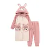 Pijama Infantil para Meninas, Inverno em Fleece Coral, Espessado, Com Veludo, Para Crianças Maiores, Conjunto de Robe de Comprimento Médio, Roupa de Casa para Meninas