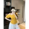 Verano 2025 Nuevo Estilo Moda Femenina Tallas Grandes para Chicas Gorditas Estilo Pura Pasión Cuello Asimétrico de Tirantes Camiseta Chic de Manga Corta Top que Reduce la Edad