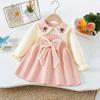 Vestido Suéter para Niñas Otoño e Invierno Nuevo Bebé Niña Lazo Cuello Reverso Falda Tejida Niña Vestido de Princesa a la Moda Coreano