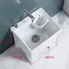 Fregadero de balcón para mopa con reposapiés, lavabo para fregar mopa, lavabo para mopa de suelo con desagüe lateral, con cesta de drenaje, drenaje automático, cerámica, otros