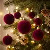 Nuevas bolas de Navidad flockadas de venta caliente Shein Temu transfronterizas, 42 piezas de terciopelo burdeos para decoración de Navidad en una caja