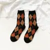 Meias Lingge Meias de Comprimento Médio para Crianças Meias de Lã Outono e Inverno Estilo Academia Britânica Meias Femininas Meias Xadrez Vintage