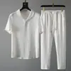 Traje Deportivo Casual Plegado de Lujo Ligero para Hombre Primavera y Verano, Ligero, Transpirable, Moderno, de Manga Corta, Pantalón Largo, Conjunto de Dos Piezas