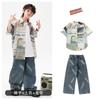 Roupas da Moda Street Dance para Crianças Jeans Largos Desgastados Terno da Moda Hip-Hop para Meninos Roupas Hip Hop para Crianças Performance Infantil