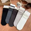 Meias de renda com babados de comprimento médio para outono e inverno no atacado, meias femininas de cor sólida estilo faculdade japonesa