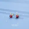 Brincos de Galho de Veado em Prata S925 para Mulheres, Estilo Coreano, Frescos e Doces, Vermelho Romã, Design Fofo de Animal Veado, Tarraxas Pequenas para Orelha, Acessórios para Orelha