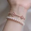 Pulsera de Trébol de Cuatro Hojas Rosa para Mujer, Plata Pura, Estilo Bosque, Lujo Ligero, Pulsera de Ráfaga Estelar de Nicho, Joyería de Amistad, Regalo de Navidad