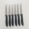 Cuchillo Serrado para Bistec de Acero Inoxidable Cuchillo para Bistec Estilo Occidental Mango de Plástico Negro Cuchillo para Bistec