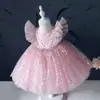 Estilo Novo de Verão 2025 Vestido Princesa de Renda para Meninas Vestido de Festa de Aniversário Fibra de Poliéster Classe B