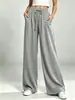 Pantalones Largos Casuales Sueltos de Color Sólido, Caídos, Rectos, Estilo Perezoso para Mujer, con Cordón y Cintura Elástica, Europeos y Americanos, Novedad de Amazon