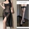 Vestido Camisola de Malla Fina Transparente con Abertura Sexy para Mujer, Ropa Íntima Ropa de Casa Camisón