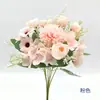 Capullo de té flor combinada imitación flor de rosa rica rosa ramo de boda flor artificial arreglo de flores decoración flor mesa de comedor flor de seda