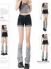 Shorts de mezclilla estilo retro americano con dobladillo enrollado plisado para mujer, verano, cintura alta, adelgazantes, línea A, ajustados, sexys, hot pants
