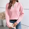 Moda Otoño e Invierno Nuevo Europeo y Americano Amazon Suéter de Encaje con Cuello en V Color Sólido Holgado de Manga Larga Prendas de Punto para Mujer