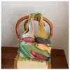 Bolso de Mano con Flecos de Punto Empalmado de Gran Capacidad para Mujer Transfronterizo Venta Caliente Bolso de Punto Retro Simple y Versátil