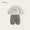 Colección de Ropa Casual InfantilConjunto de Dos Piezas Sudadera con Estampado de Gato y Pantalones Jogger de Color Sólido para Primavera y Otoño Ropa Deportiva para Niñas
