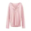Nova Blusa de Verão 2026 com Decote V e Manga Longa para Mulheres, Blusa Top Camiseta Solta Fina de Algodão Lyocell, Blusa com Proteção Solar