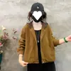 Jaqueta Capuz Colorida Retro Artística Feminina Primavera e Outono Bolso Grande Solta Casual Emagrecedora Cardigan Top Versátil