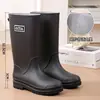 Botas de lluvia impermeables con estilo para mujer, de caña alta, antideslizantes, forradas de polar, botas de trabajo para adulto, botas de lluvia forradas de polar, botas de media caña antideslizantes, cálidas