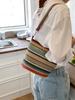 Bolso Tejido de Alta Gama con Rayas de Color Contrastante Transfronterizo de Gran Capacidad para un Solo Hombro, Bolso de Axila, Estilo Occidental Casual, Bolso Tipo Cubo, Bolso Cruzado