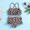 Maiô Infantil Novo Estampa de Leopardo Dividido Suspensório Maiô Infantil Conjunto Esportivo Roupa Pai-Filha