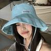 Sombrero de Pescador a Rayas Frescas Estilo Japonés para Mujer Verano 2024 Nueva Moda Versátil Sombrilla Circunferencia de Cabeza Grande Mostrando Cara Sombrero Cubo Pequeño