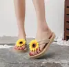 Sandalias de Lino para Viaje Estilo Étnico Suela de Paja Chanclas de Moda para Mujer Chanclas de Playa con Flores de Moda para Mujer