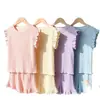 Conjunto casual de dos piezas para niñas de estilo dulce, sin mangas y shorts, nuevo para el verano de 2026, transpirable, cómodo, para estar en casa