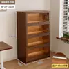 Librero a prueba de polvo de madera maciza integrado en la pared, gabinete de almacenamiento color nogal, gabinete de almacenamiento de pie, librero para el hogar