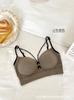 Algodão Gaze Sexy Decote em V Vazado Laço Costas Lindas Roupa Íntima Tudo-Em-Um Bojo Fixo Anti-Flacidez Anti-Exposição Sutiã