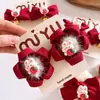 Grampo de Cabelo Fofo de Gato com Orelhas Enchidas Grampo de Cabelo Vermelho com Laço de Natal Presilha Doce para Franja Presilha Lateral Outono e Inverno Acessórios de Cabelo