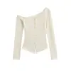 Atacado de Moda Feminina Transfronteiriça: Puro Desejo Sexy de Um Ombro Nicho Doce Picante Menina Manga Longa Cintura Alta Top Cropped