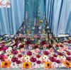 Material para vestido de noche bordado fondo grueso flor grande 3D malla transparente vestido aplique tela de encaje bordado