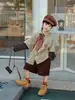 Zhixi 26 Primavera Estilo Coreano Unissex Infantil Estilo Hong Kong Camisa Xadrez Falsa Duas Peças Camisa Bordada Casual Manga Longa