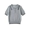 Suéter de punto fino con cuello polo americano, bloques de color, botones, medio abierto, manga corta, corte ajustado, elástico, top tipo camiseta