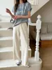 Macio e confortável~ Calça reta slim fit estilo coreano para mulheres, outono, cintura alta, cordão, solta, modeladora, casual, esportiva, calça de moletom