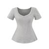 Camiseta de Manga Curta Sexy para Mulheres 2025 Estilo Verão, Gola Coração de Pêssego Levemente Transparente, Cintura Marcada para Emagrecer, Top Simples e Despojado